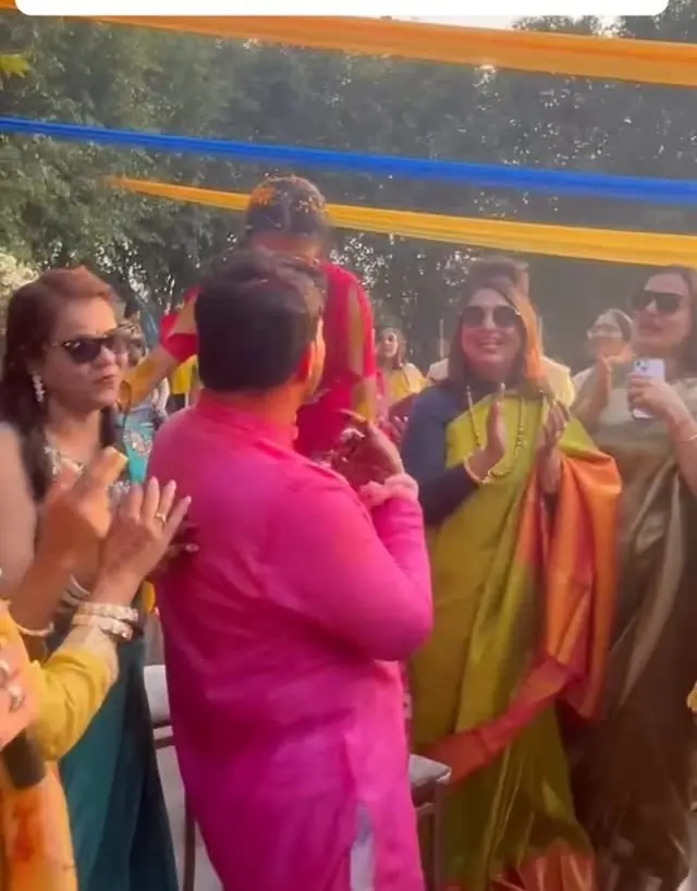 Anu Manocha hosting a haldi celebration with family and guests