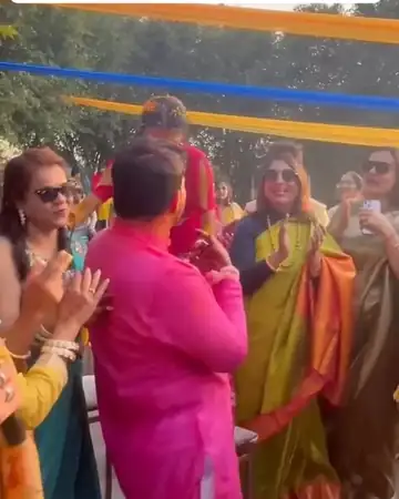Anu Manocha hosting a haldi celebration with family and guests
